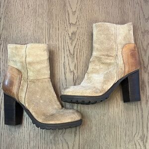 Rebels Tan Suede and Brown Leather Heeled Boots Women’s 8